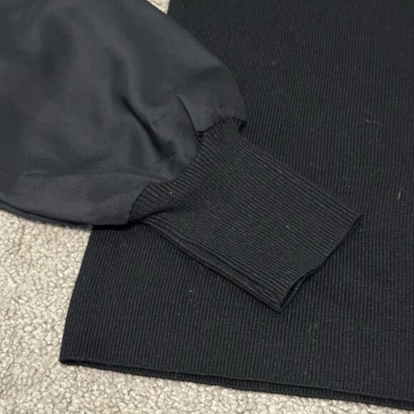 Carmen Marc Valvo S Blouse Ribbed Puff Sheer Sleeve Square Neck Black NWT - Picture 4 of 11